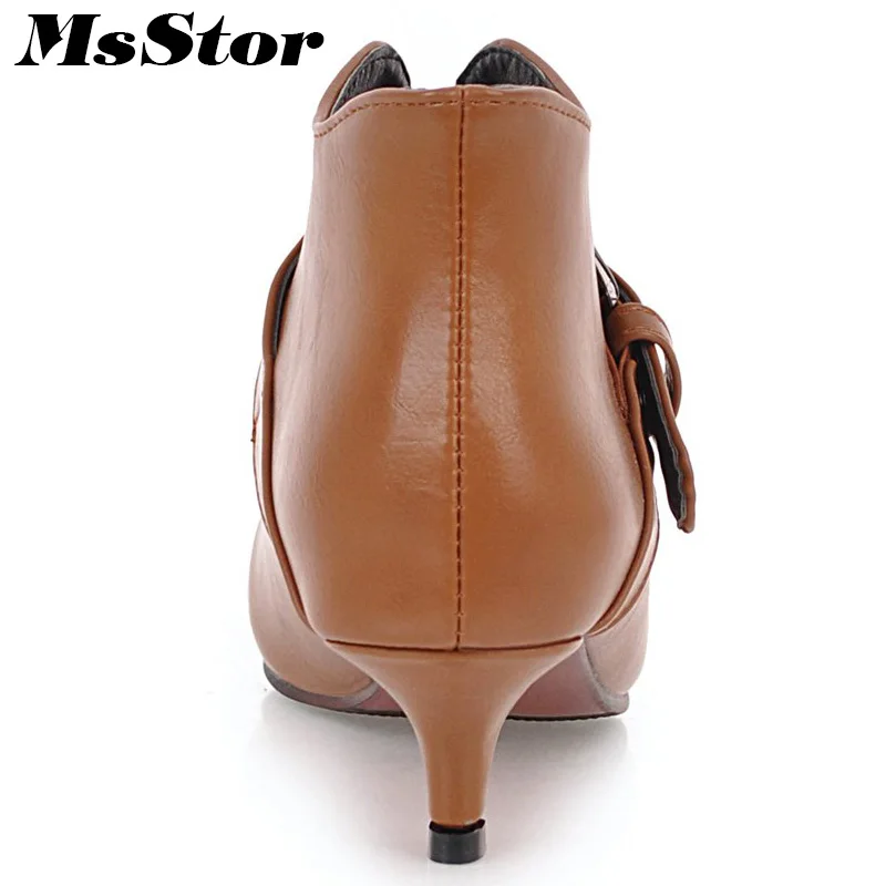 MsStor Women Boots Pointed Toe Med Heel Ankle Boots Women Shoes Metal Buckle Boot Shoes Thin Heels Short Plush Boots For Girl Women's Shoes