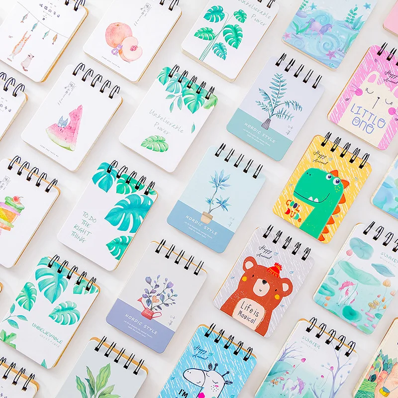 

kawaii Small rollover portable coil notebook Lovely Flamingo, Plants, Cat Creative Pocket Notebook School Gift Stationery