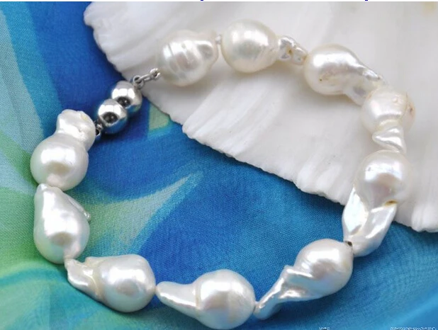 

fast shipping>Chic 8" 23mm white baroque reborn keshi pearl bracelet