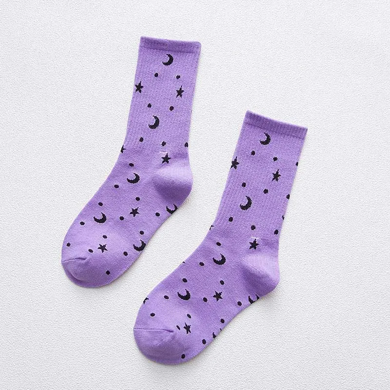 Harajuku Dot/moon/letters/stars короткие носки женские весенне-летние хлопковые дышащие уличные носки женские милые заниженные носки для девочек - Цвет: Star moon purple