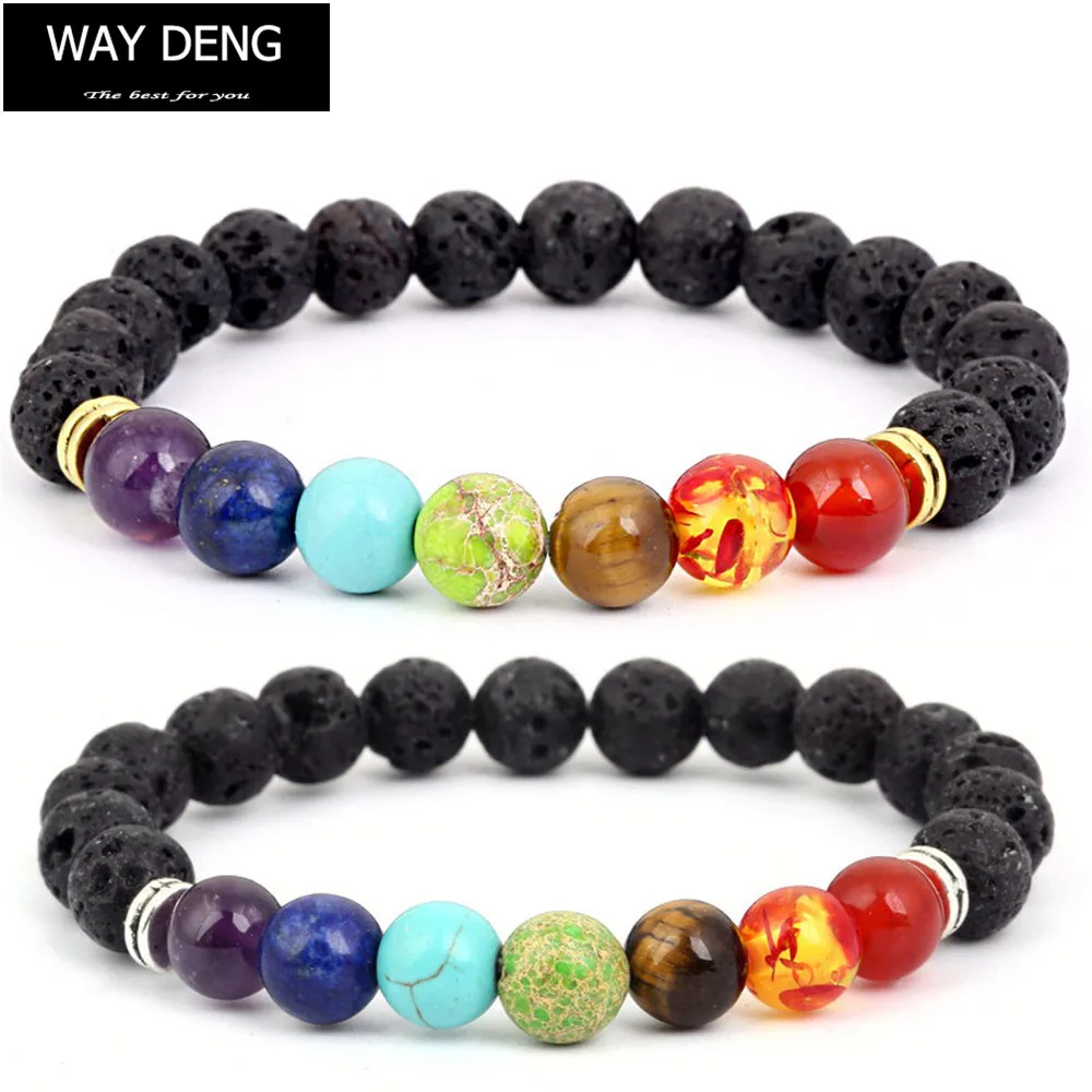 

Way Deng - Fashion Chakra Volcanic Lava Stone Beads Bracelet For Women and Men Yoga Healing Reiki Stretch Bracelets- YFJ013