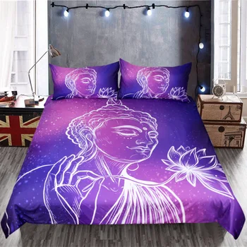 

3Pcs 3D Printing Purple Buddha Bedding Sets Duvet Cover Pillow Case Twin Full Queen King Size Quilt Set Adult Double Bedding