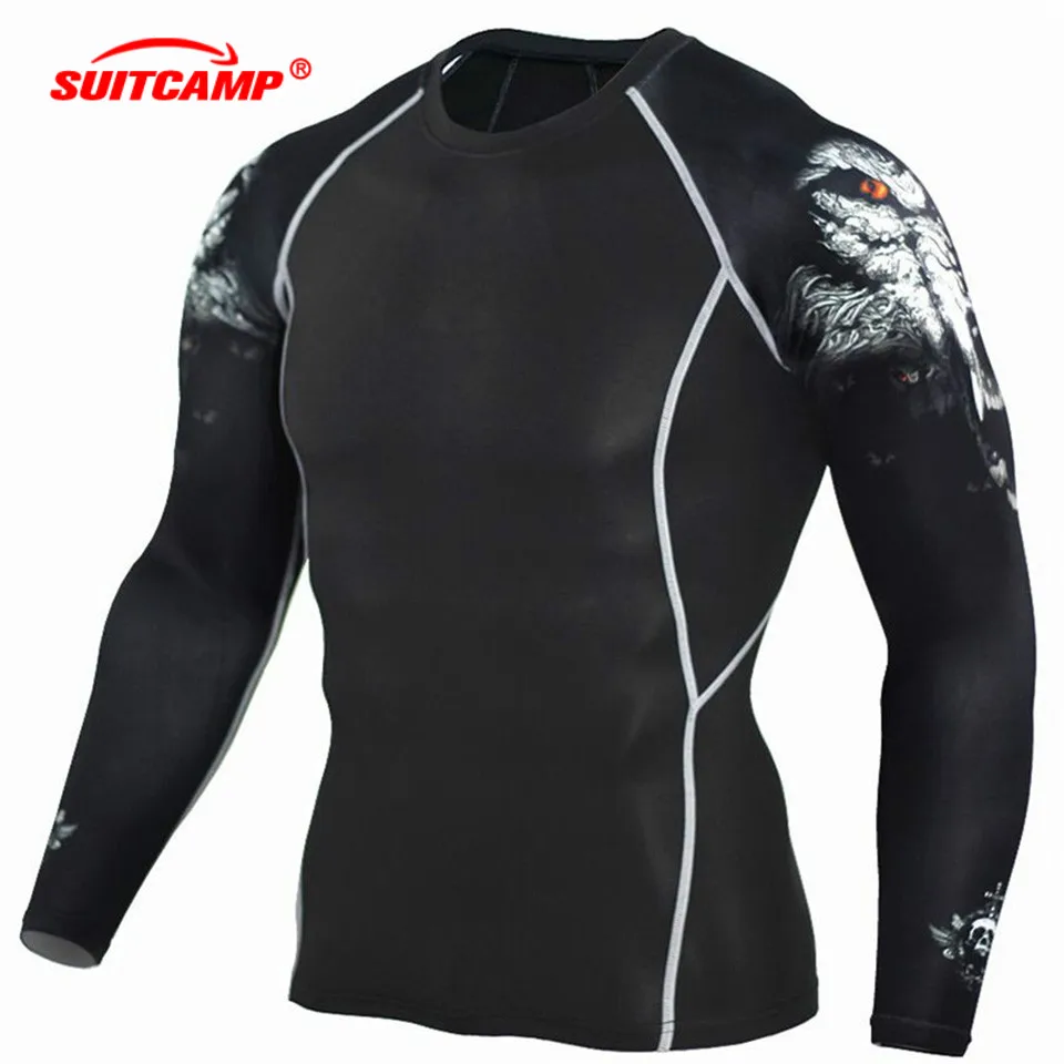 

3D Printed Tshirt Compression Tights Men Fitness Running Shirt Breathable Long Sleeve Sport Rashgard Gym Cycling Clothing