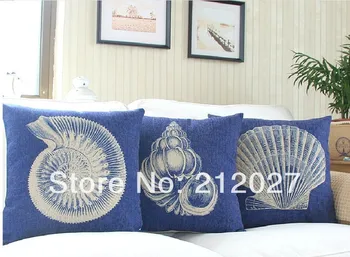 

Free shipping 45x45cm Blue Conch Linen Cotton Pillowcase/ Cushion /Decorative pillow sham 3PCS/LOT
