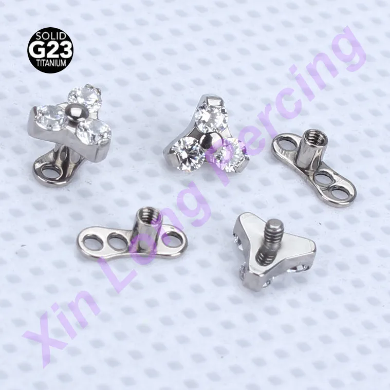 G23 Titanium 3 Crystal Petals Flower Piercing Micro dermal Anchor Body