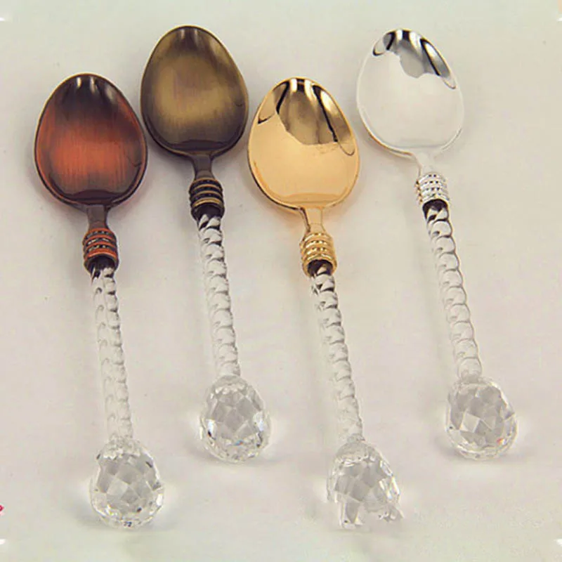 

1Pcs Vintage Small Coffee Spoon Crystal Handle Teaspoon Flatware Sugar Tea Dessert Cutlery Kitchen Tableware Multifunction Alloy