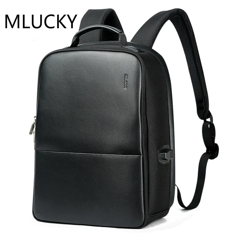 MLUCKY 2018 New Men Business Backpack Genuine Leather 15.6 Inch Laptop