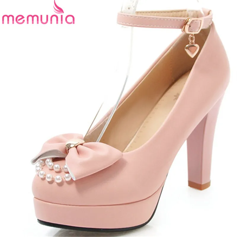 

MEMUNIA 2019 hot sale women pumps round toe pu spring summer shoes buckle high heels platform shoes woman party prom shoes