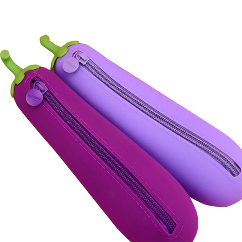 

1pcsCartoon Stationery Kawaii Pencil Case Fine Eggplant Shape Silicone Zipper Pencil Case School Office Supplies Cute Pencil Bag
