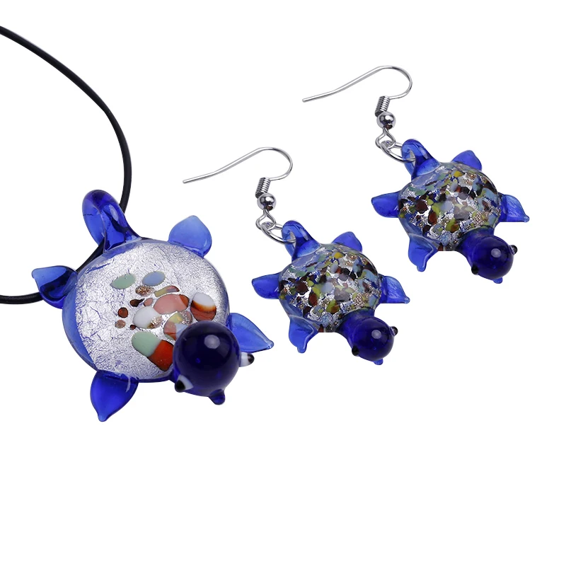 

Free Shipping 6 stet Jewelry Women Party Necklace/earrings tortoise Lampwork Glass Murano Bead Necklace Earring Fashion