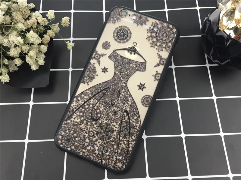 Transparent print doodle wedding dress for iphone X iphone7 8 Plus Protective Case Soft Custom Made Phone |