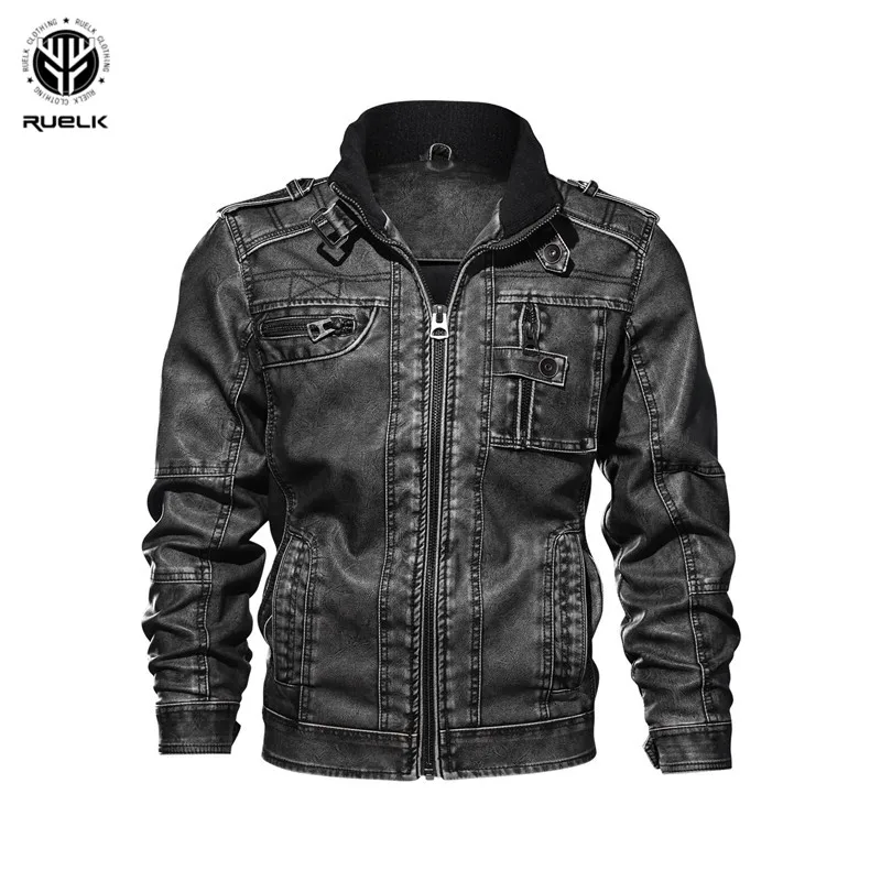 RUELK New brand motorcycle leather font b jacket b font men font b men s b