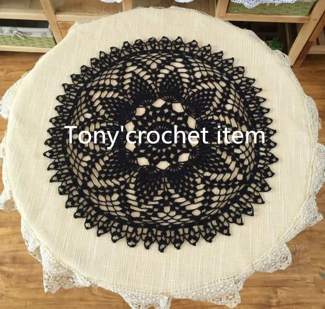 

2015 new arrival high end luxury cotton knitted tablemat black doilies with flowers unique in the world coaster placemat mats
