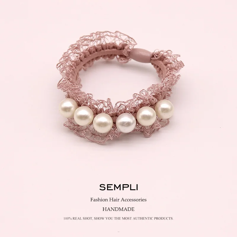 

14 Colors Nylon Elastic Hair Bands For Women's Lace and Pearl Very high quality elastic band Hair headband Accessories Scrunchie
