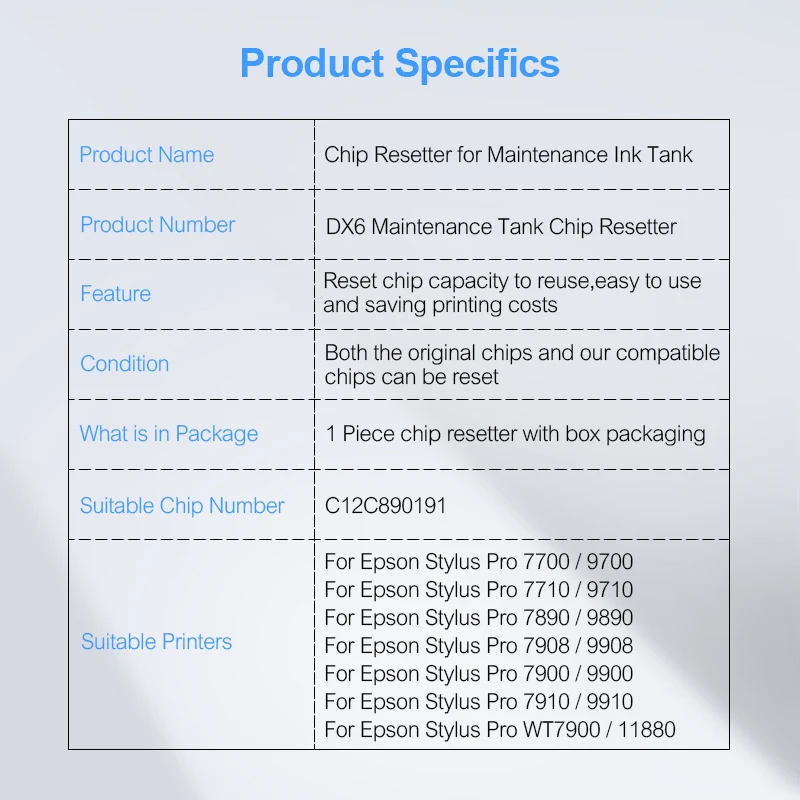 Maintenance Box Chip Resetter Maintenance Tank Chip Resetter For Epson Stylus Pro 7890 9890 7900 7910 9900 9910 WT7900 11880 Printer Waste Tank Chip Resetter
