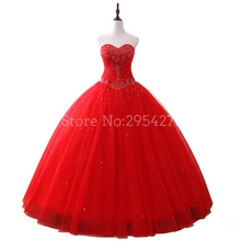 2019 Real Fotos Red Ball Gown Quinceanera Vestidos Cristais Frisado do Assoalho-Comprimento Vestidos De Vestidos de 15 Años Doce 16