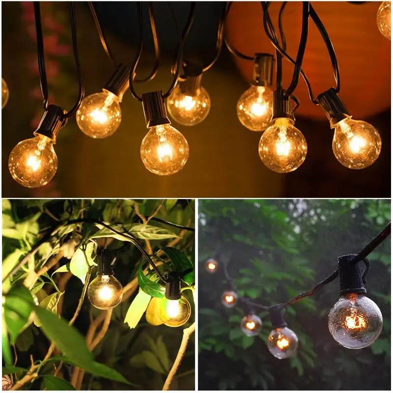 

8/15m LED String Fairy Lights IP44 Waterproof G40 Globe Festoon Party Ball String Light Bulbs Outdoor LED Christmas Party Lights