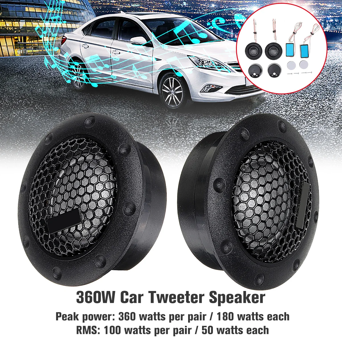 

2pcs 1 inch 25mm 360W Car Tweeter Speaker Super Power Loud Component Speaker for Car Universal Dome Stereo Small Audio