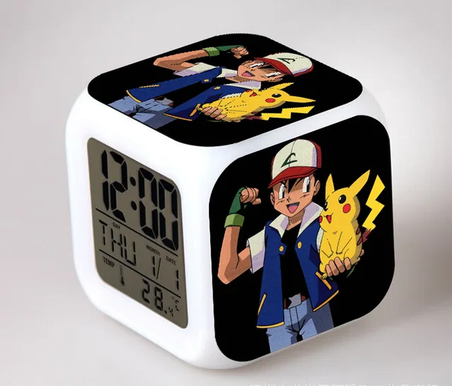 Hot Sales cartoon Pokemon go Pikachu Led Light 7 Color Change despertador Alarm Clock Night
