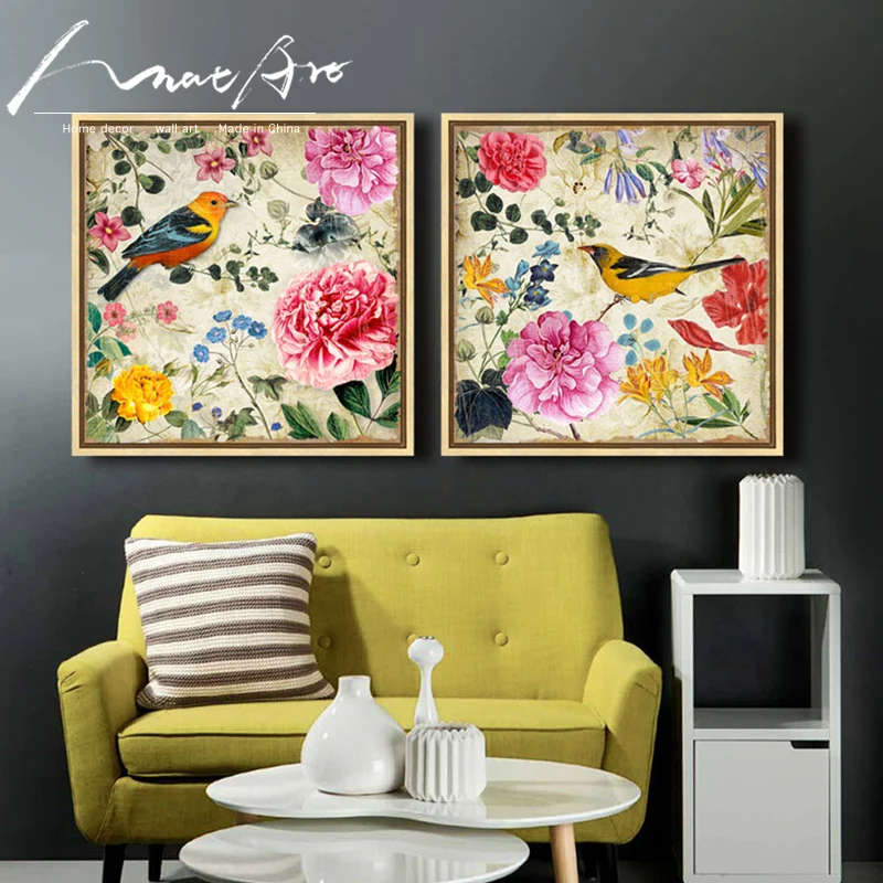 

Animal Flowers and birds canvas painting posters and prints for living room tableau decoration murale cuadros lienzos decorativ