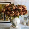 13 Heads Peony Bouquet Silk Artificial Flower Rose Wedding Home Party Table Decoration Vase Table Arrangement Fake Flowers ► Photo 2/6