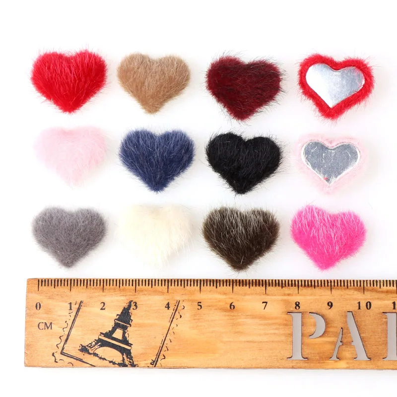 40pcs Flatback hairy Fabric Covered Heart high cabochon Buttons Home Garden Crafts Cabochon Scrapbooking DIY 20*23mm