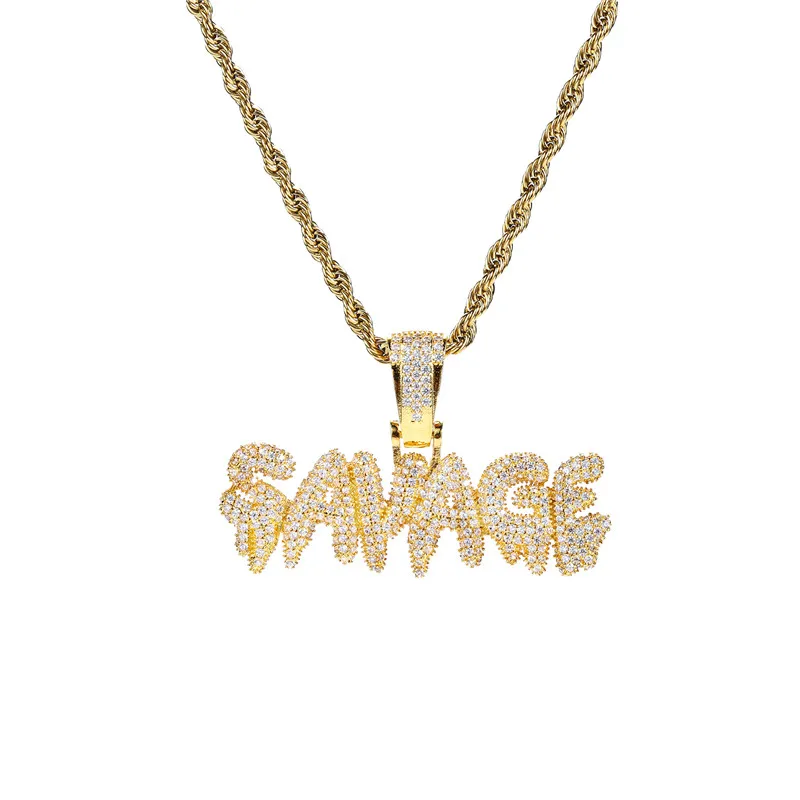 Для женщин хип хоп цепочки и ожерелья латунь золото Bling Iced Out цепи Micro Pave кубический AAA циркон SAVAGE сталь кулон для мужчин подарки - Окраска металла: Gold-color
