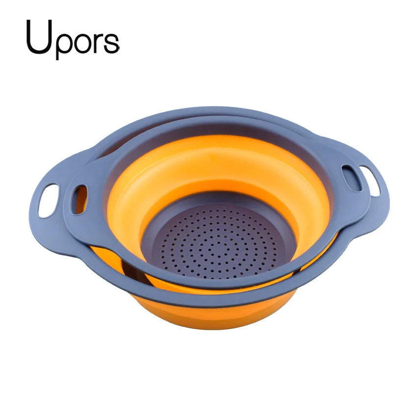 

Upors 2pcs Food Grade Collapsible Colanders Set Silicone kitchen Strainer Fruit Vegetable Baskets Folding Strainer Kitchen Tool