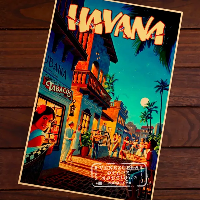 Havana Capital of Cuba Map Classic Vintage Retro Kraft Decorative Poster Maps Travel Posters Wall Sticker Decor Gift