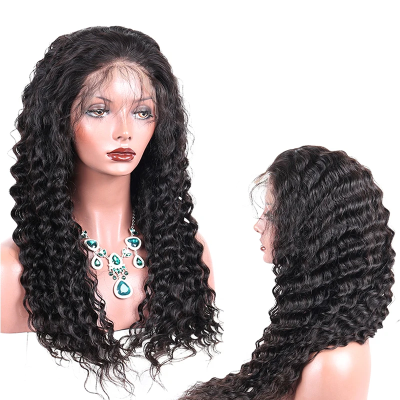 

Deep Wave Malaysian Lace Front Human Hair Wigs For Women 360 Lace Frontal Wig Natural Black Dolago 180% Density Remy