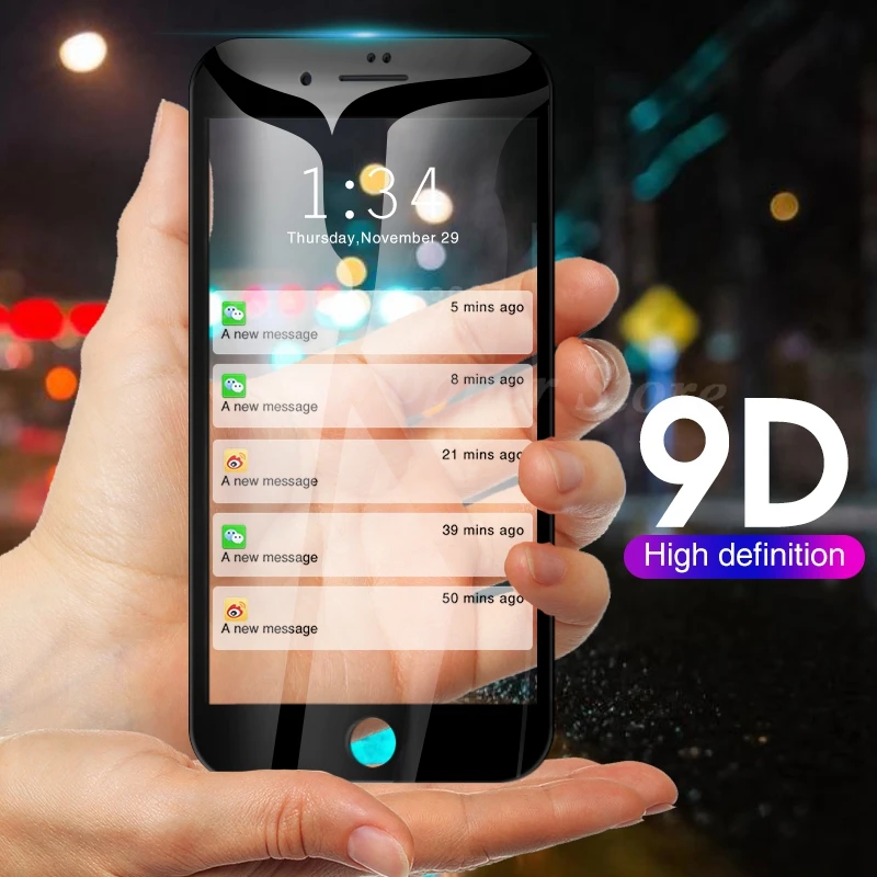 9D Защитная пленка для экрана из закаленного стекла для iPhone 7, 8 Plus, полностью проклеенное стекло для iPhone 6, 6S Plus, пленка HD для iPhone 5, 5S, SE