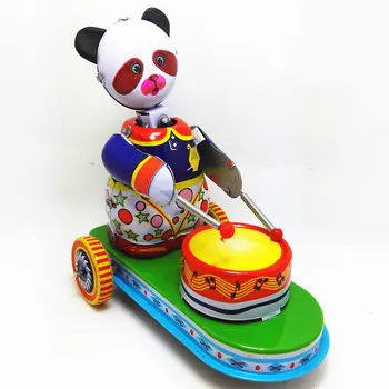 

Adult Collection Retro Wind up toy Metal Tin The panda drum Mechanical toy Clockwork toy figures model kids christmas gift