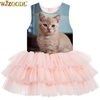 

Girl Birthday Party Dress big brand Girls Dresses For Wedding Yellow Cat print Formal Princess Ball Gown Kids fashion dresse