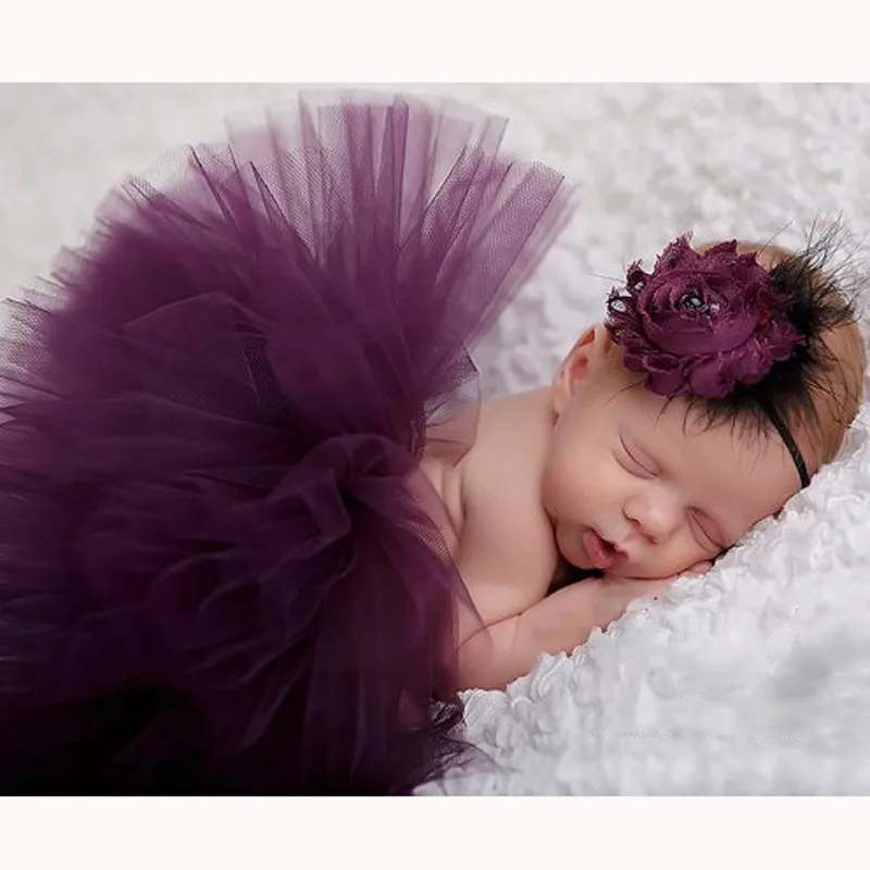 12 цветов, реквизит для фотосессии новорожденных, Детский костюм, наряд принцессы, детская юбка-пачка, повязка на голову, детский реквизит для фотосессии - Цвет: Purple
