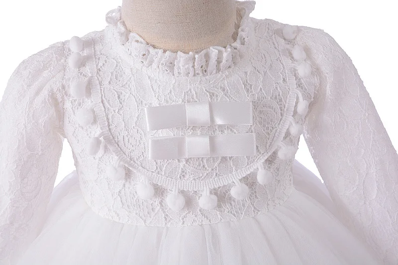 Белое платье для маленьких девочек на день рождения костюм для крещения с длинными рукавами для маленьких девочек, осенняя одежда для маленьких девочек 6, 8, 12, 18, 24 месяца, RBF184044