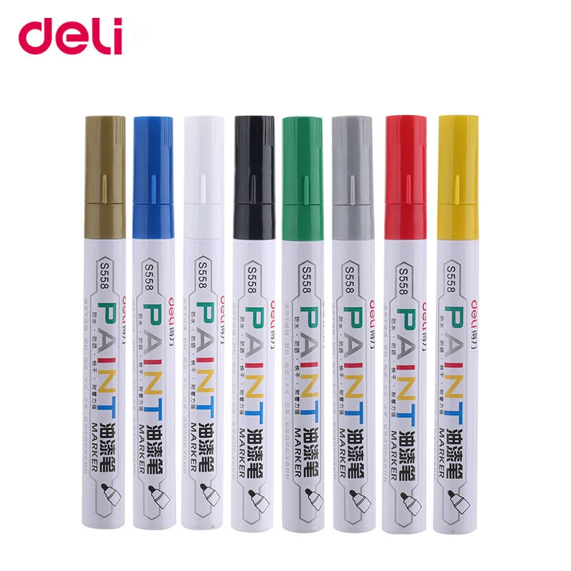 

Deli Permanent Waterproof Round Toe Instantly Dry Graffiti Oil Sharpie Paint Colored White Marker Pens for Tires Fabric Metal