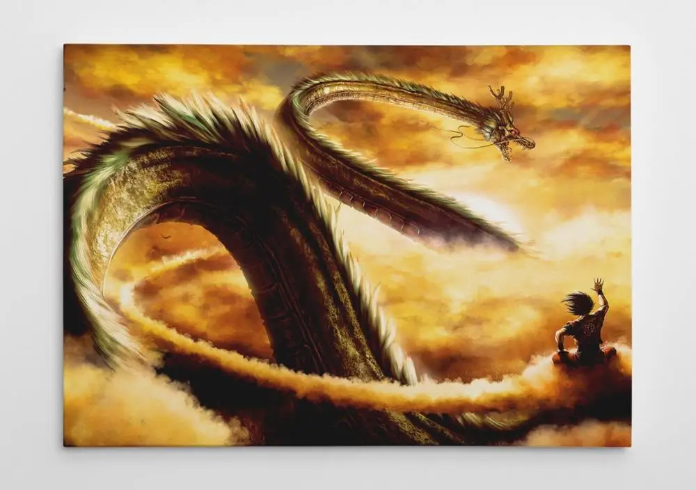 

100%Handmade Oil Painting Hand Dragon Ball Z Goku Shenron Portrait Canvas Print Wall Art