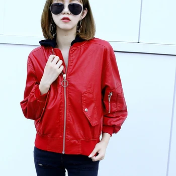 

Korean style women coats 2020 new spring fashion casual hooded pu leather jacket loose imitation leather punk female PU005