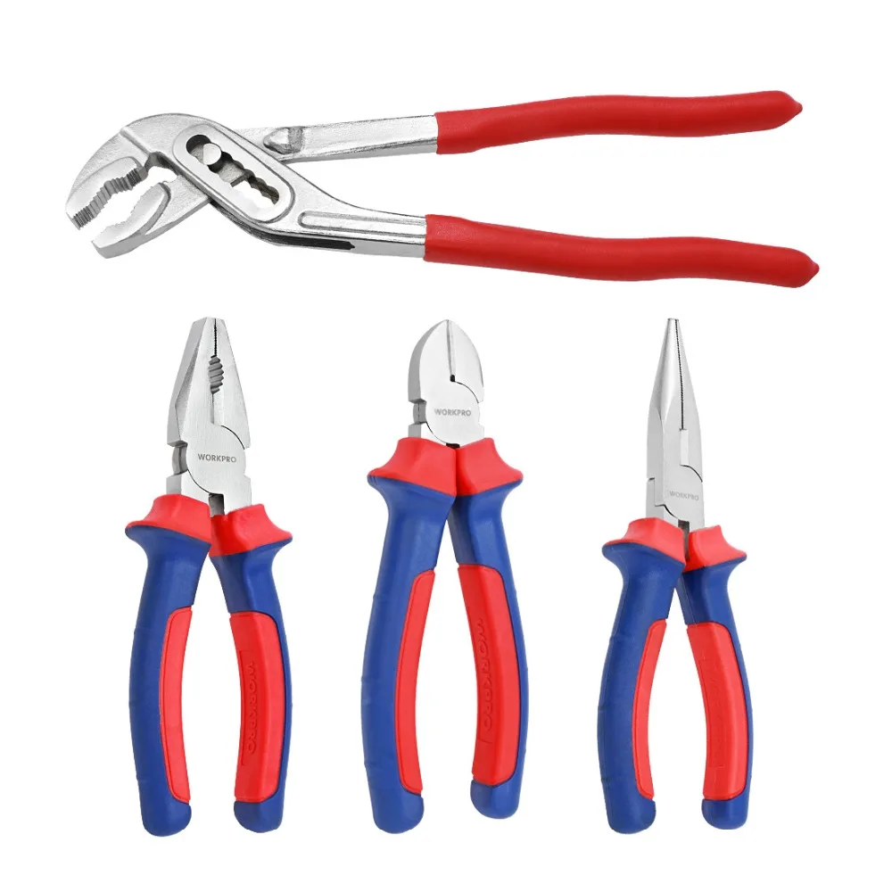 WORKPRO 4PC Home Tool Set  Plier Set Joint Pliers Diagnoal Pliers Water Pump Plier Adjustable wrench