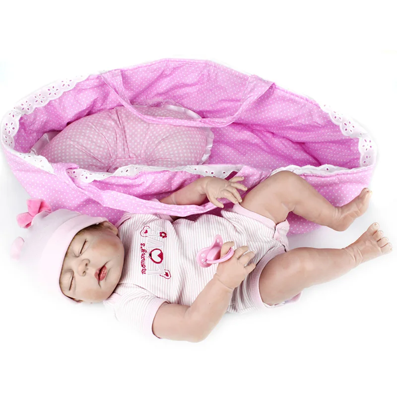 Skup 55cm miękkie pełne ciało silikonowe Reborn lalki dziewczyna lalka 22 cal realistyczne BeBe Reborn Babies zabawki Menina Bonecas Brinquedos z koszem