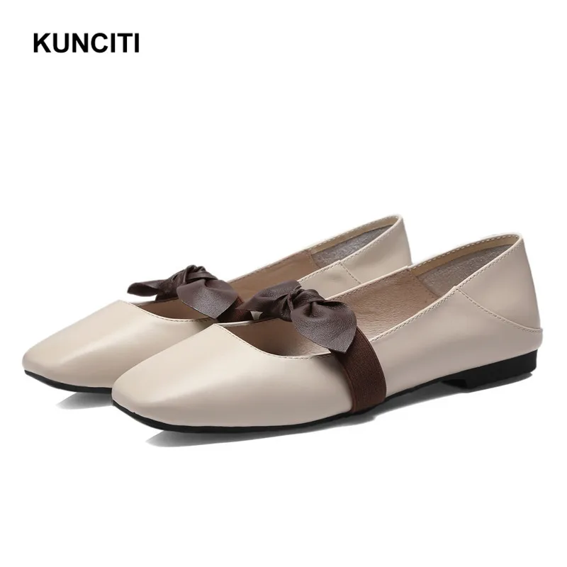 Zapatos Alta Cuadrado gray brown Cuero Moda Kunciti Mocasines Mariposa Beige nudo Del Dedo 2018 Pisos Calidad Genuino F104 Pie xOtHnUxP