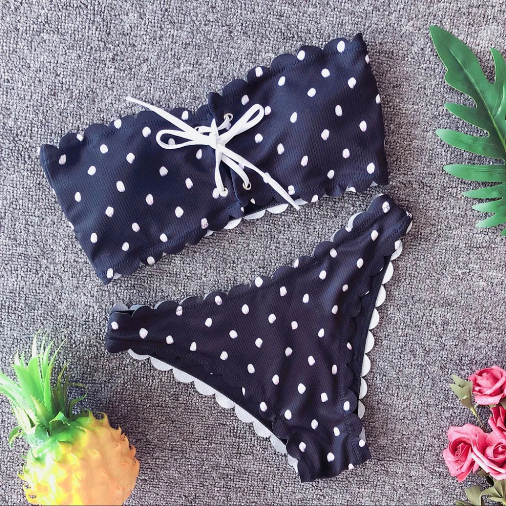 

Womail Sexy Women Wave Bikini Set 2 pieces Point Print Push-Up Hollow Swimsuit Mid Waisted Padded Bra Beach Swimwear I301218