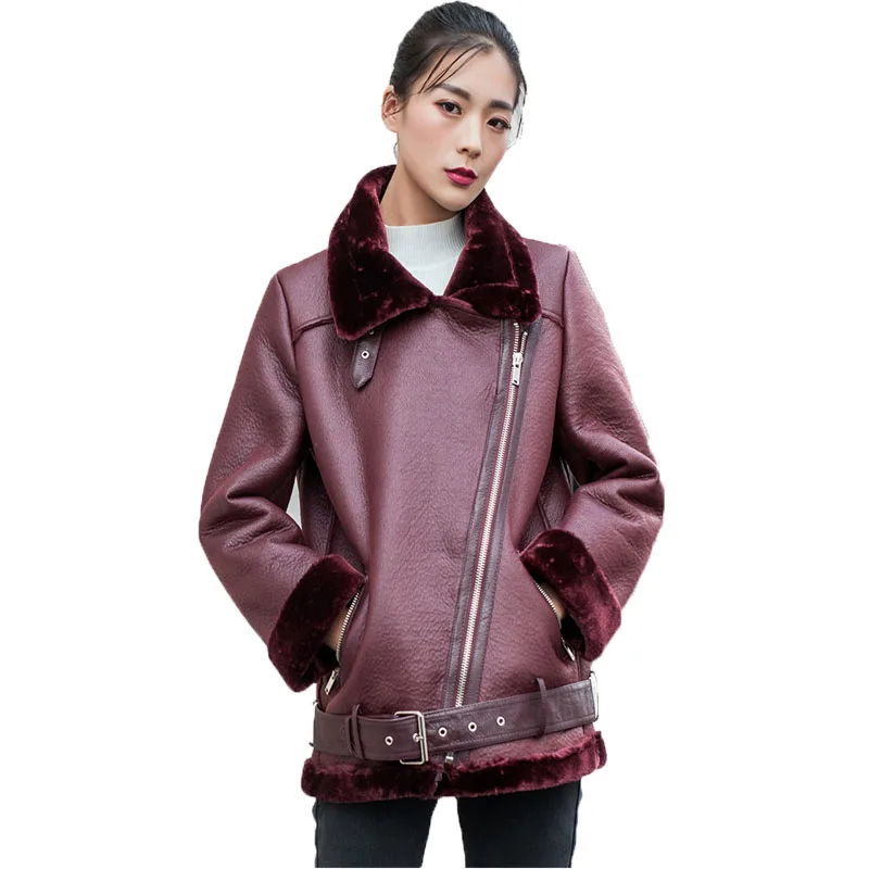 Kopen Nieuwe Herfst Winter Vrouwen Fake Lamswol Voering Lederen Jas vrouwelijke Casual Losse Rits Moto Bikers Pu Jas Dames Zwart Punk
