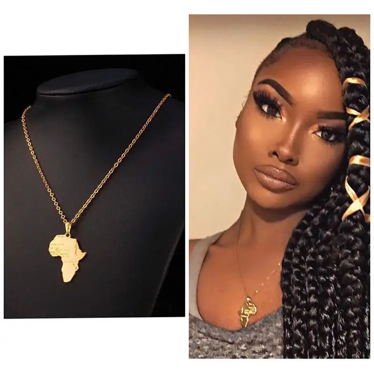 Stainless Steel Africa Map Necklace Geometric Pendant Women Necklace