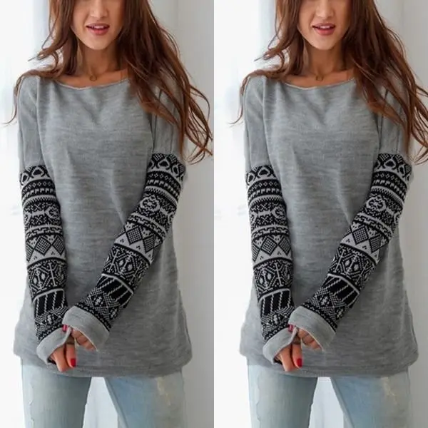 

Hot Sale Women Casual Shirts Long Sleeve Knitted Tops Crochet Jumper Pullover Casual Loose Gray Tops