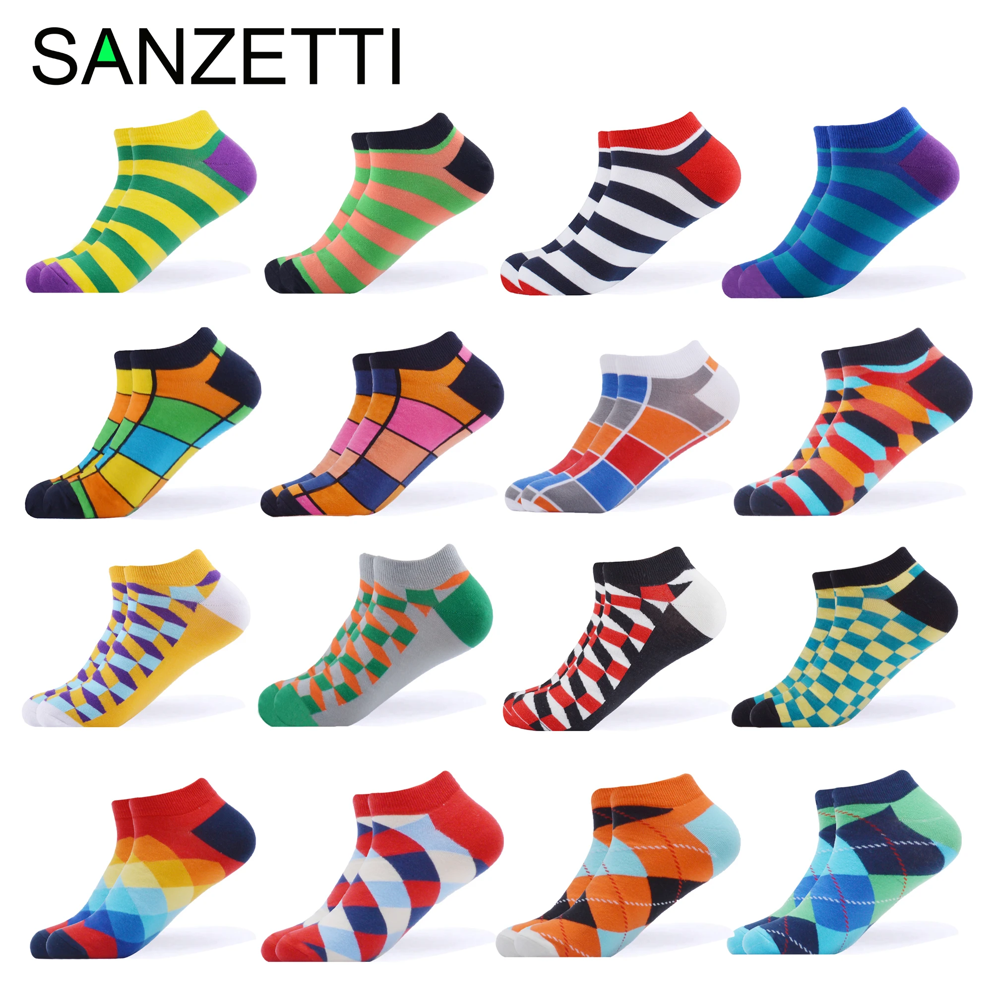 SANZETTI 16 парт/лот повседневные новые мужские цветные летние носки из чесаного