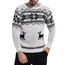 MoneRffi Mens Causal O Neck Sweater Deer Printed Autumn Winter Christmas Pullover Knitted Jumper Sweaters Slim Fit Male Clothes