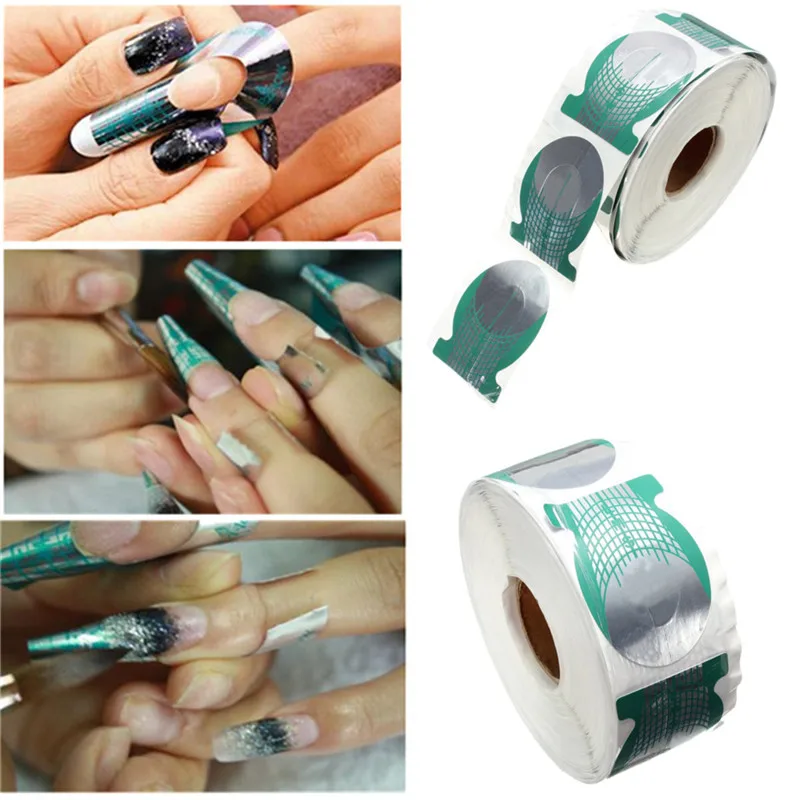 500pcs roll Nails Extension Form Green Horseshoe Shape Nail Art Tip Roll Acrylic DIY Tools Curve