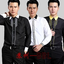 Мужская мода жених свадебная мода повседневная черная рубашка белая рубашка с длинными рукавами Мужская Повседневная рубашка студия певица костюмы