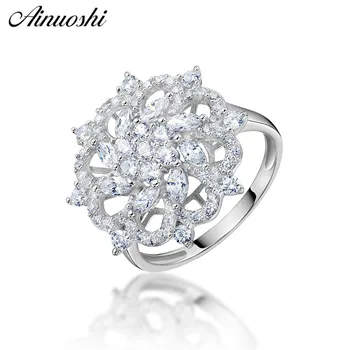 

AINUOSHI Exaggrate Flower 925 Sterling Silver Wedding Engagement Anniversary Ring Silver Bridal Jewelry Gift anillos de animales